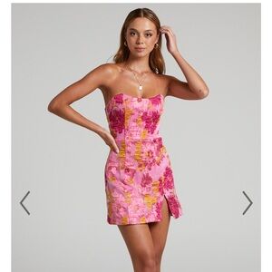 Showpo Strapless Pink and Yellow Dress
